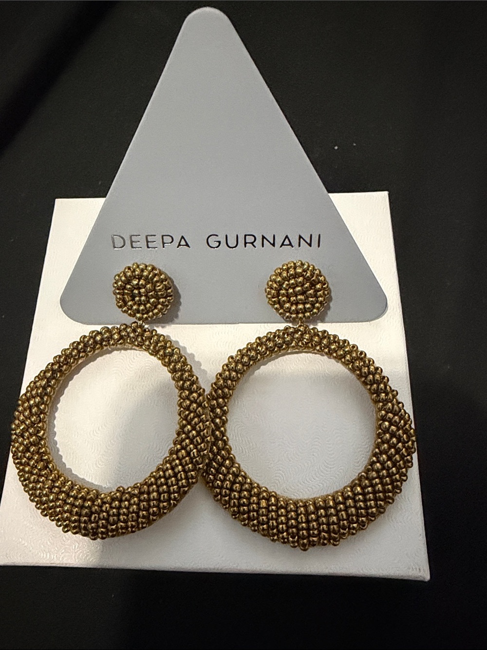 New Deepa Gurnani Gold Beaded Hoop Drop Earrings